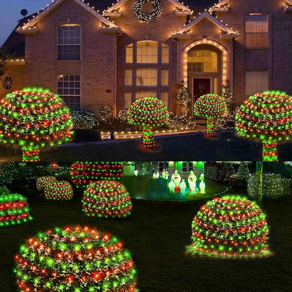 WBao Christmas Lights, 200LED 9.8ft x 6.6ft Christmas Bush Lights, 8 Modes, Timer, End to End Connectable, Waterproof Design for Lawn, Bush, Tree Outdoor Xmas Decorations, Red Green (Clear Wire)