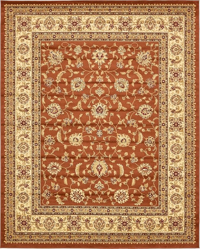 Rugs.com Aditi Collection Rug – 7' 10 x 10' Brick Red Low Rug Perfect for Living Rooms, Large Dining Rooms, Open Floorplans