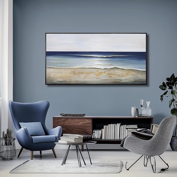 Yuaxker Ocean Wall Art Blue Wall Decor Trendy Framed Canvas Painting Modern Unique Artwork for Living Room Bedroom Dining Room Office Home Decor 20x40 Inch