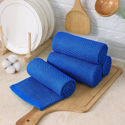 Kitinjoy 100% Cotton Waffle Weave Kitchen Towels, 4-Pack Super Soft and Absorbent Dish Towels for Drying Dishes, Kitchen Hand Towels, 13 in x 28 in, Blueberry