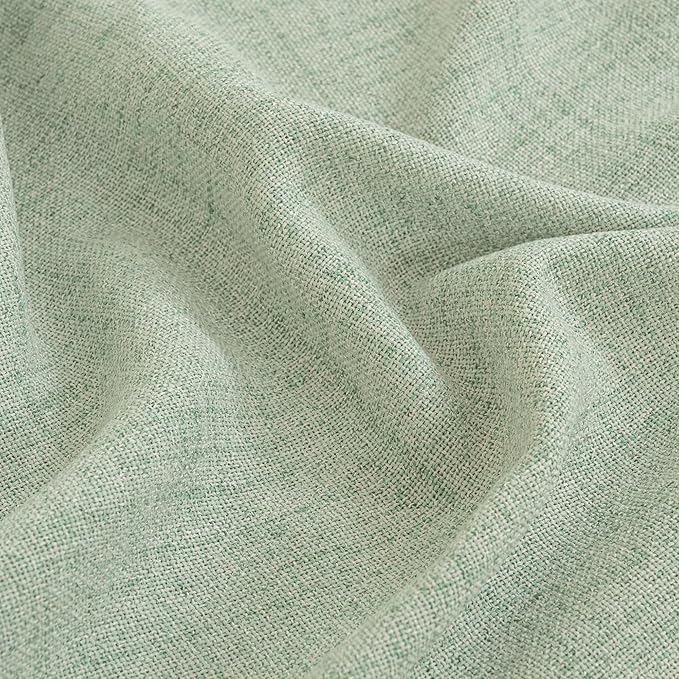 YoungsTex Sage Green Short Linen Curtains 48 Inch Length for Kitchen, Semi Sheer Small Window Drapes Rod Pocket Back Tab Light Filtering for Living Room Cafe Spring Decor, 2 Panels, 42 X 48 Inch