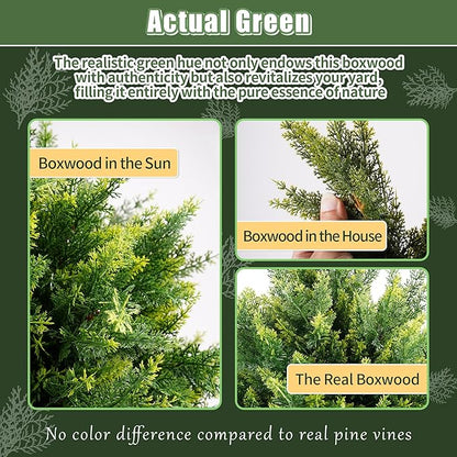 Artificial Cypress, 27.55'' Topiary Trees Artificial Outdoor, Faux Cedar Shurbs with Ground Spike, UV - Resistant Faux Plants for Outdoor planters, Set of 2 Fake Bushes Front Porch