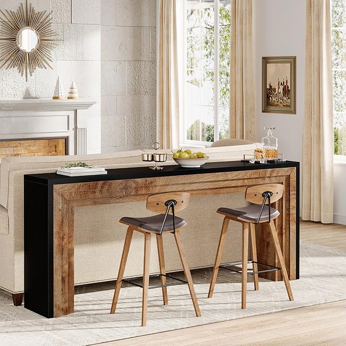 Tribesigns 70.9-Inch Long Console Table, Farmhouse Narrow Wooden Sofa Table Behind The Couch for Living Room, Entryway, Hallway, Foyer, Black + Natural Wood Color