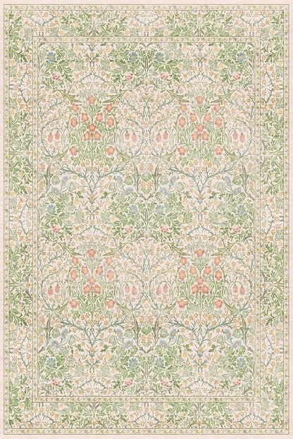 Hazo Haus Light Beige Green Area Rugs for Dining Room, 6x9 Washable Area Rug for Bedroom, Living Room, Nursery Room, Kids Play Room, Low Pile Non-Slip - Vintage Design & Stain Resistance