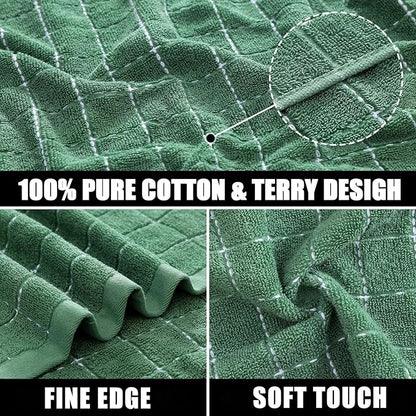 Mordimy 100% Cotton Terry Cloth Kitchen Towels, Super Soft and Absorbent Dish Towels for Drying, Checkered Designed Hand Towels for Kitchen, 16 x 26 Inches, 4 Pack, Grass Green