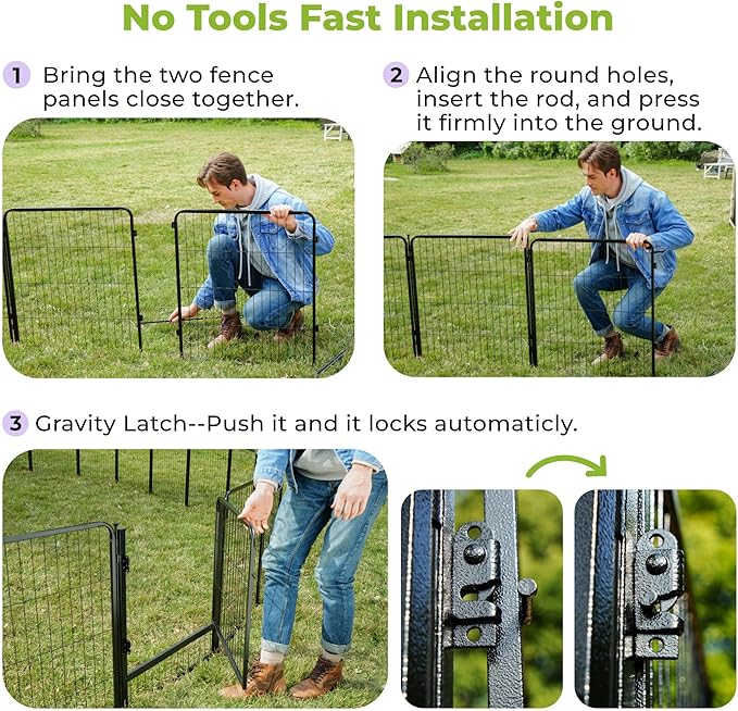 SunsGrove Dog Playpen Outdoor, Heavy Duty 40 Inch 16 Panels Dog Playpen for Medium and Large Dogs, Free and Safe Play Dog Fence Indoor, Black