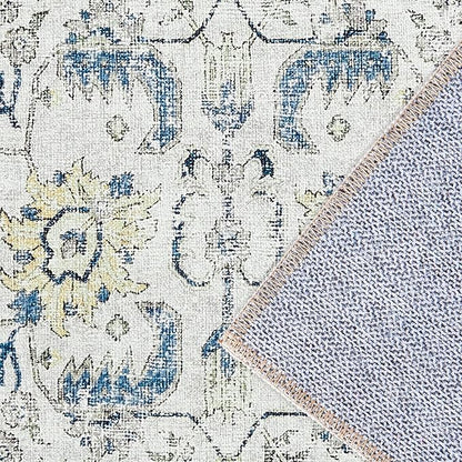 jinchan Runner Rug 3x10 Washable Hallway Rug Vintage Indoor Thin Retro Floor Cover Floral Country Lightweight Non Slip Carpet for Entryway Bathroom Kitchen Bedroom Living Room Stairway Blue