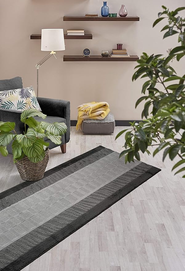 Custom Size Zebra Hallway Runner Rug Slip Resistant Rubber Back, 26 Inch Wide x Your Choice of Length Size, Anthracite, 26 Inch X 31 Feet, Sold and Priced Per Foot