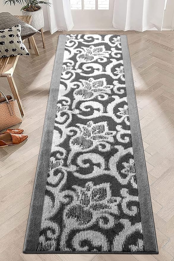 15 FT Long Non-Slip Washable Carpet Runner Rug with Rubber Backing (26" X 15'), Custom Floor Mat for Kitchen Hallway Stairs Bedroom Bathroom Entryway, Your Choice of Length, Lily Anthracite