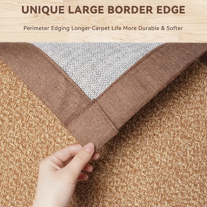 Washable Runner Rug 3x5 Jute Like Entryway Indoor Runner Mat Rugs Non Slip, Woven Soft Farmhouse Area Boho Floor Carpet for Hallway Kitchen Laundry Hall Backdoor Bedroom Living Room, Brown