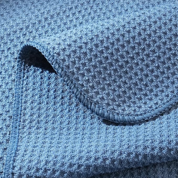 POLYTE Premium Microfiber Kitchen Dish Cloth Waffle Weave 12 Pack (12x12 in, Dark Blue, Gray, Off White)