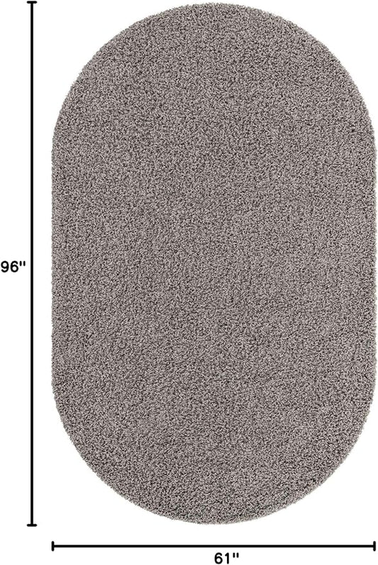 Unique Loom Solid Shag Collection Area Rug (5' 1" x 8' Oval, Cloud Gray)