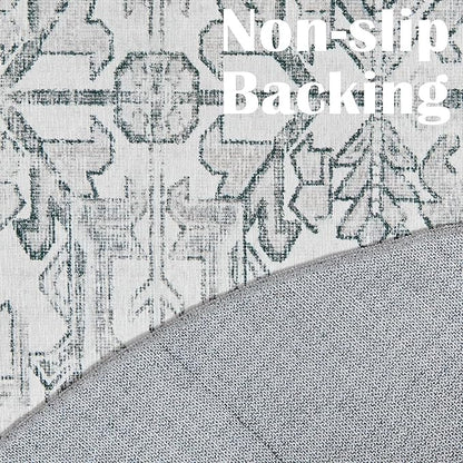 jinchan Round Rug 5ft Vintage Machine Washable Area Rug Kitchen Indoor Circle 5' Ultra-Thin Non-Slip Floral Print Carpet for Farmhouse Entryway Dining Room Living Room Bedroom Office (5'Round,Grey)