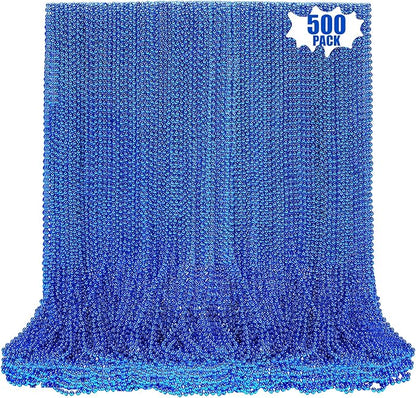500 PCS Blue Bead Necklace, 33 Inch Mardi Gras Christmas Beads, Bulk Metallic Party Beads for Mardi Gras Parade, St Patricks Day, Wedding, Birthday, Pirate Carnival Party Favors