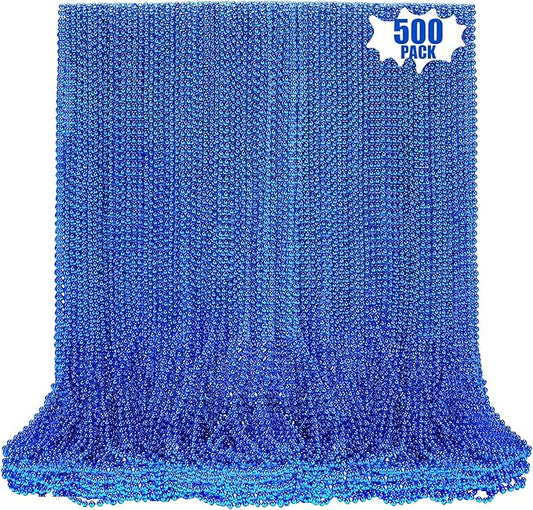500 PCS Blue Bead Necklace, 33 Inch Mardi Gras Christmas Beads, Bulk Metallic Party Beads for Mardi Gras Parade, St Patricks Day, Wedding, Birthday, Pirate Carnival Party Favors