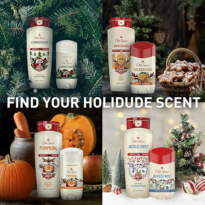 Old Spice Aluminum Free Deodorant for Men, Holidudes Limited Edition, 24/7 Holiday Freshness, Odor Protection, Stocking Stuffer, Lumbersnack with Fresh Pine Scent, 3.0 oz