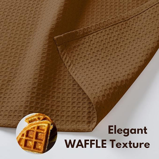 Native Fab Cotton Kitchen Towel with Hanging Loop 16x26 inches, 6-Pack, Waffle Weave Kitchen Towels for Cleaning Drying, Washcloths Soft & Absorbent Cloth Rags, Bar Towel, Dish Cloth, Brown