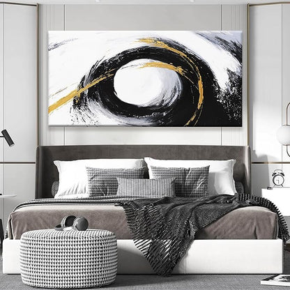 QSQ Large Abstract Wall Art For Living Room Prints Artwork Canvas Art Wall Decor Black And Gold Wall Art Modern Painting Abstract Art For Hotel Office Home Decoration 29 X 58 Inch