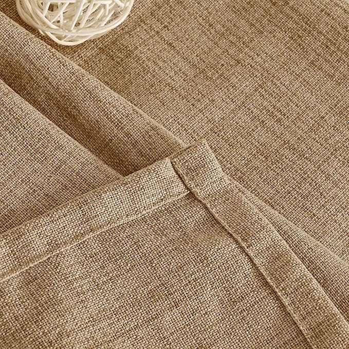 YoungsTex Burlap Linen Curtains 40 Inch Long for Kitchen Cafe Window, Short Semi Sheer Drapes Textured with Bronze Grommet Light Filtering for Bathroom Bedroom, Toffee, 2 Panels, 42 X 40 Inch