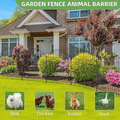 5 Panels Decorative Garden Fencing with Gate for Yard, 40in (H) x 11.8ft (L) No Dig Animal Barrier Fence, Rustproof Metal Wire Outdoor Dog Fences Panel Border with Temporary Ground Stakes