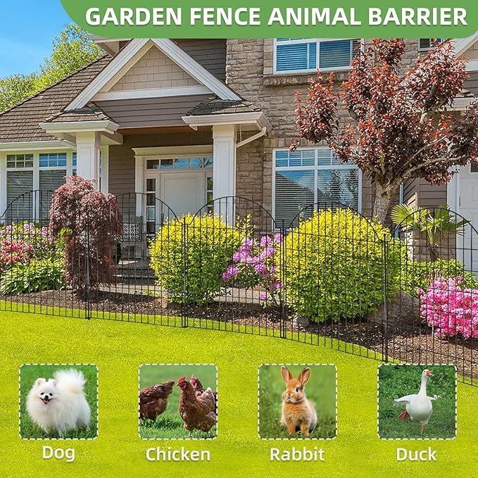 5 Panels Decorative Outdoor Garden Fencing for Yard, 40in (H) x 11.8ft (L) No Dig Animal Barrier Fence, Rustproof Metal Wire Dog Fences Outdoor Panel Border with Temporary Ground Stakes