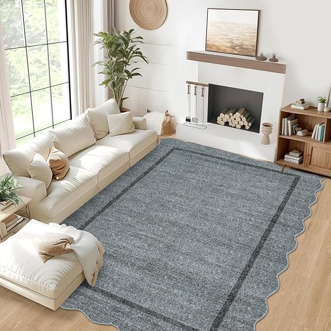 GarveeHome Scalloped Large Area Rug 10x13 Area Rug for Living Room Washable Rug Modern Rug Non Slip Throw Rugs Bedroom Rugs Low Pile Soft Stain Resistant Carpet for Dining Room Nursery 10'x13' Grey