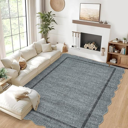 GarveeHome Scalloped Large Area Rug 10x13 Area Rug for Living Room Washable Rug Modern Rug Non Slip Throw Rugs Bedroom Rugs Low Pile Soft Stain Resistant Carpet for Dining Room Nursery 10'x13' Grey