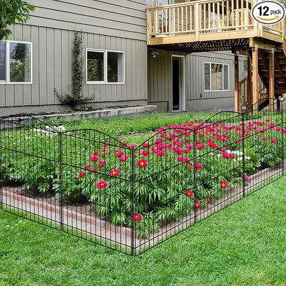 INJOPEXI Garden Fence 12 Panels 23.6ft (L)×24in (H) Decorative Garden Fences with 12 Panels Rustproof Wire No Dig Animal Barrier Fencing Dog Fence for Yard Outdoor Patio - Without Fence Gate