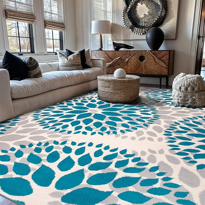 Rugshop Modern Floral Circles Design for Living Room,Bedroom,Home Office,Kitchen Non Shedding Area Rug 7'6" x 9' 5" Blue