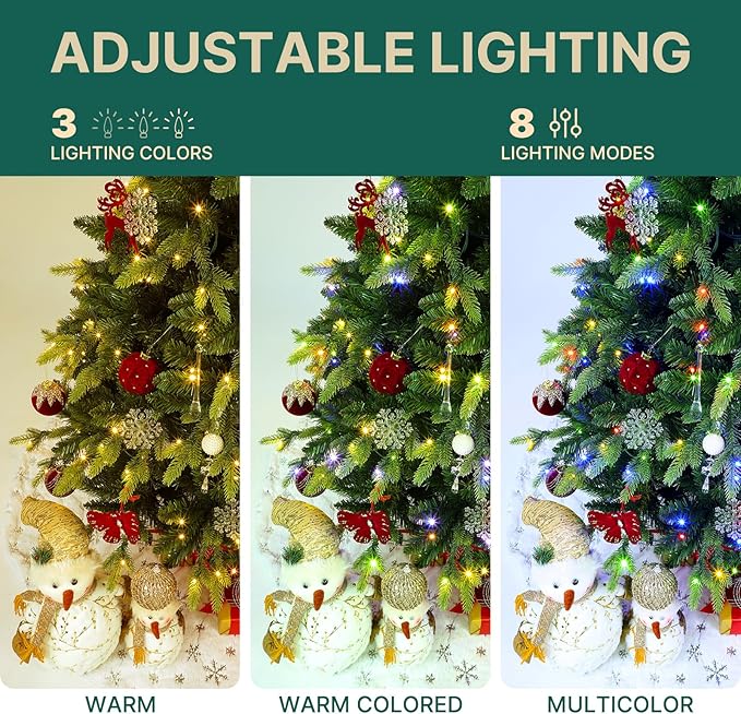 GGOYING 7.5FT Pre-Lit Flocked Christmas Tree with Rotating Stand & Remote, Green Dense Branches, Realistic Holiday Decorations, LED Lights (RGB + Warm White)