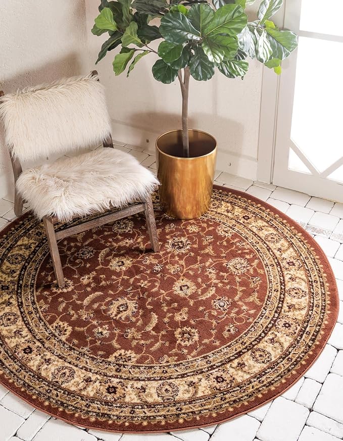 Rugs.com Aditi Collection Rug – 7' 10 Round Brick Red Low Rug Perfect for Kitchens, Dining Rooms