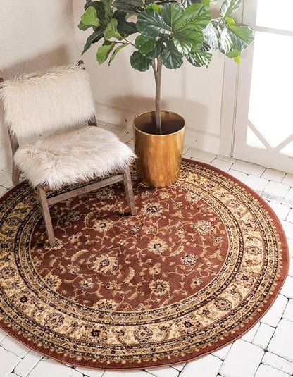 Rugs.com Aditi Collection Rug – 7' 10 Round Brick Red Low Rug Perfect for Kitchens, Dining Rooms