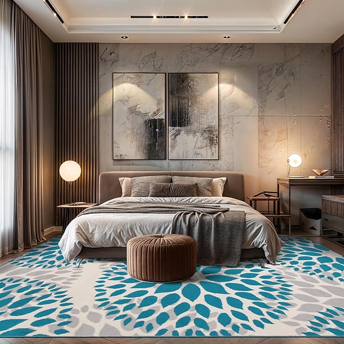 Rugshop Modern Floral Circles Design for Living Room,Bedroom,Home Office,Kitchen Non Shedding Area Rug 7'6" x 9' 5" Blue