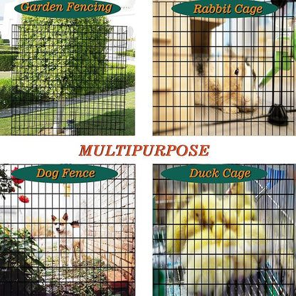 Black Metal Garden Fence, 48inch(H) x 50ft(L), 2 inch x 3 inch,14GA 2/3/4/5/6 Ft Tall Chicken Wire PVC Coated Welded Wire Mesh Roll for Dogs Border Yard Vegetable Plant Protection Poultry Netting
