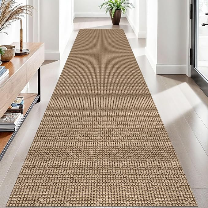 EARTHALL Woven Runner Rug 3x10 Ft Washable Runners for Hallways Long Non Slip Rubber Backed Kitchen Runner Braided Indoor Floor Carpet Runners for Entryway, Hallway, Kitchen, Orange/Tan/Brown
