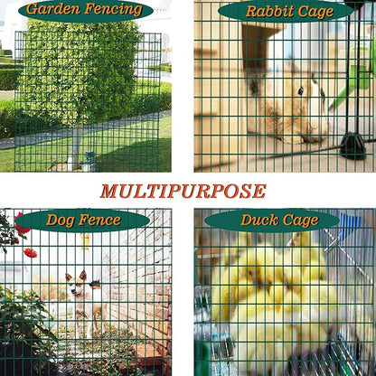 Green Metal Garden Fence, 24inch(H) x 50ft(L), 2 inch x 4 inch,12.5GA 2/3/4/5/6 Ft Tall Chicken Wire PVC Coated Welded Wire Mesh Roll for Dogs Border Yard Vegetable Plant Protection Poultry Netting