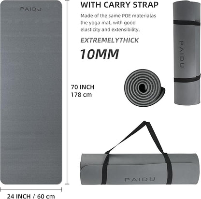 Yoga Mat Non Slip Anti-tear,extra thick-2/5 inch（10MM）High Resiliency Professional POE Yoga Mats for Women Men Kids,72"x24"inch,Workout, Yoga, Pilates and Floor Exercise, with Carrier Strap