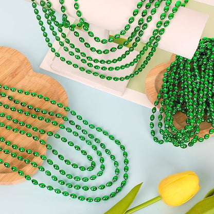 24PCS Oval Green Necklace, St Patricks Day Beaded Necklace Metallic Bead Green Accessories, Mardi Gras Beads Costume for Parade Throw Accessories Wedding Birthday St. Patricks Christmas Decorations