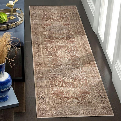 vivorug Runner Rug 2'x8' Vintage Washable Non-Slip Runners for Hallways Kitchen Entryway Laundry Room Carpet Hallway Runner Earth Tone