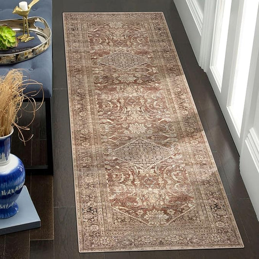 vivorug Runner Rug 2'x7' Vintage Washable Non-Slip Runners for Hallways Kitchen Entryway Laundry Room Carpet Hallway Runner Earth Tone