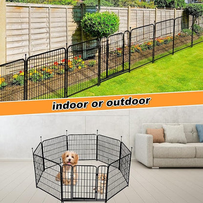 Garden Fence with Gate 36 in(H)×27 in(L) 14 Panels Total 31 Ft(L), Garden Fences and Borders for Dogs, Animal Barrier Fence, Black Metal Decorative Garden Fencing