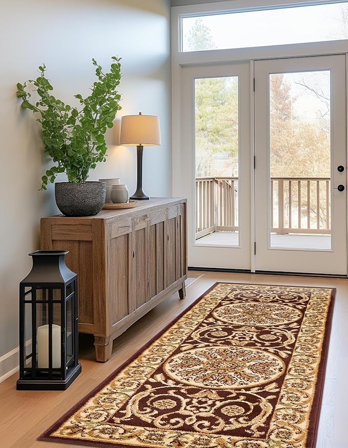 Rugs.com Chateau Collection Rug – 10 Ft Runner Brown Medium-Pile Rug Perfect for Hallways, Entryways