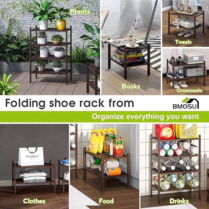 BMOSU 2-Tier Bamboo Small Shoe Rack Premium Stackable Shoe Shelf Storage Organizer for Hallway Closet Living Room Entryway Organizer(Brown)