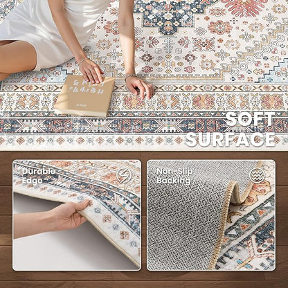 zesthome 5x8 Area Rugs for Living Room,Non-Slip Backing Washable Rugs,Vintage Large Area Rug，Stain Resistant Home Decor Rug (Multi,5'x8')