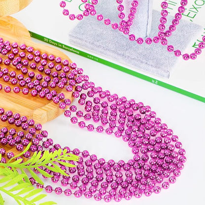240PCS Pink Beads Necklace, 33" Breast Cancer Awareness Accessories Bulk, Mardi Gras Pink Beaded Necklace, Festival Parade Throw Accessories for Wedding Birthday Gender Reveal Party Supplies