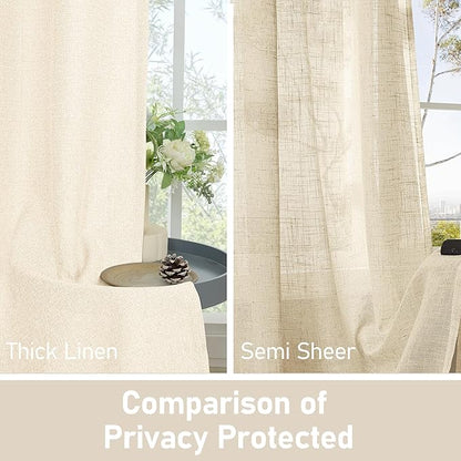 LAMIT Light Beige Linen Curtains for Bedroom 45 inch Length 2 Panels, Linen Textured Light Filtering Curtains Privacy Grommet Window Drapes for Living Room/Farmhouse, Set of 2 Panels, W42 x L45