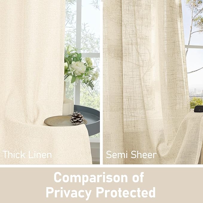 LAMIT Light Beige Linen Curtains for Bedroom 40 inch Length 2 Panels, Linen Textured Light Filtering Curtains Privacy Grommet Window Drapes for Living Room/Farmhouse, Set of 2 Panels, W42 x L40