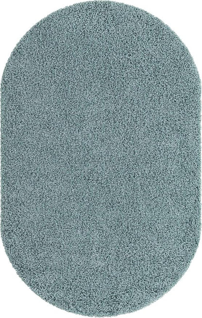 Unique Loom Solid Shag Collection Area Rug (5' 1" x 8' Oval, Light Slate Blue)