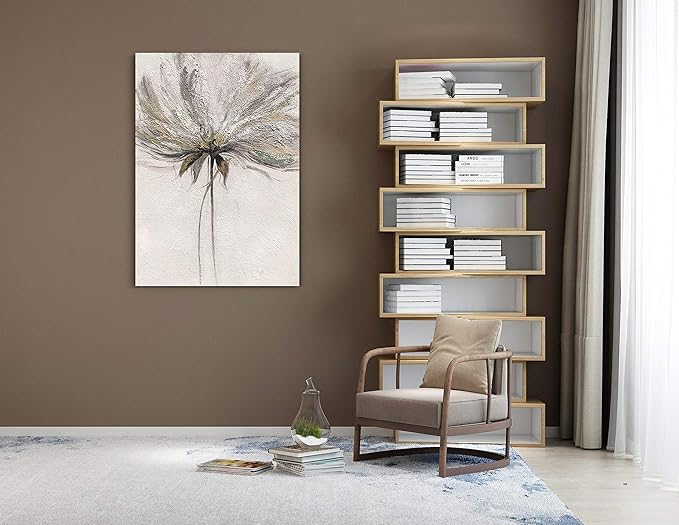 Yihui Arts Hand Painted Abstract Floral Wall Art Pictures Grey White Gold Foil Painting Sand Artwork For Bedroom Decoration