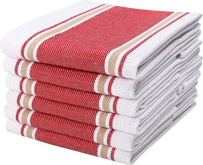 Goroly Home 100% Cotton Kitchen Dish Towel Set of 6 Pack, Highly Absorbent Quick Drying, Machine Washable and Reusable Ultra Soft Tea Towel with Hanging Loop for Cleaning Dishes, 20x28 Inch Red